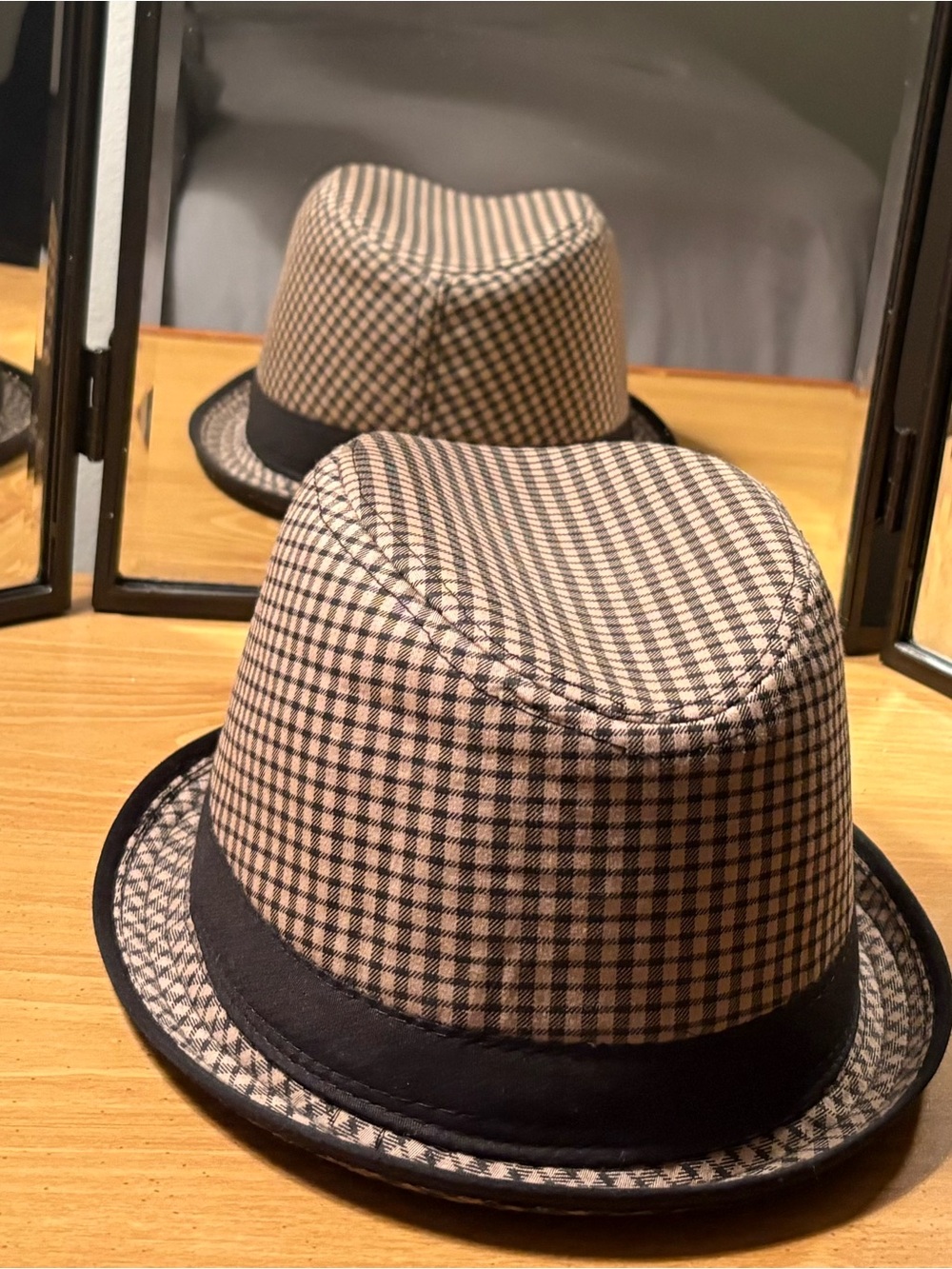 Men's Checkered Fedora Hat with Black Band